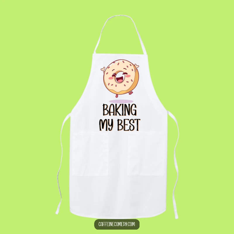 Funny Donut Leap Apron: Delighted Chef Character for Kitchen Humor