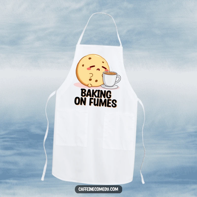 Funny Kawaii Cookie Espresso Apron: A sleepy cookie character yawns beside espresso, adding humor to kitchen activities.