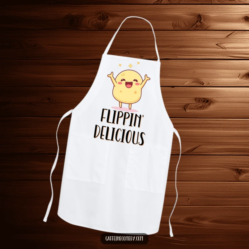 Funny Kawaii Pancake Apron: A happy pancake character flipping itself, perfect for adding humor to your cooking sessions.