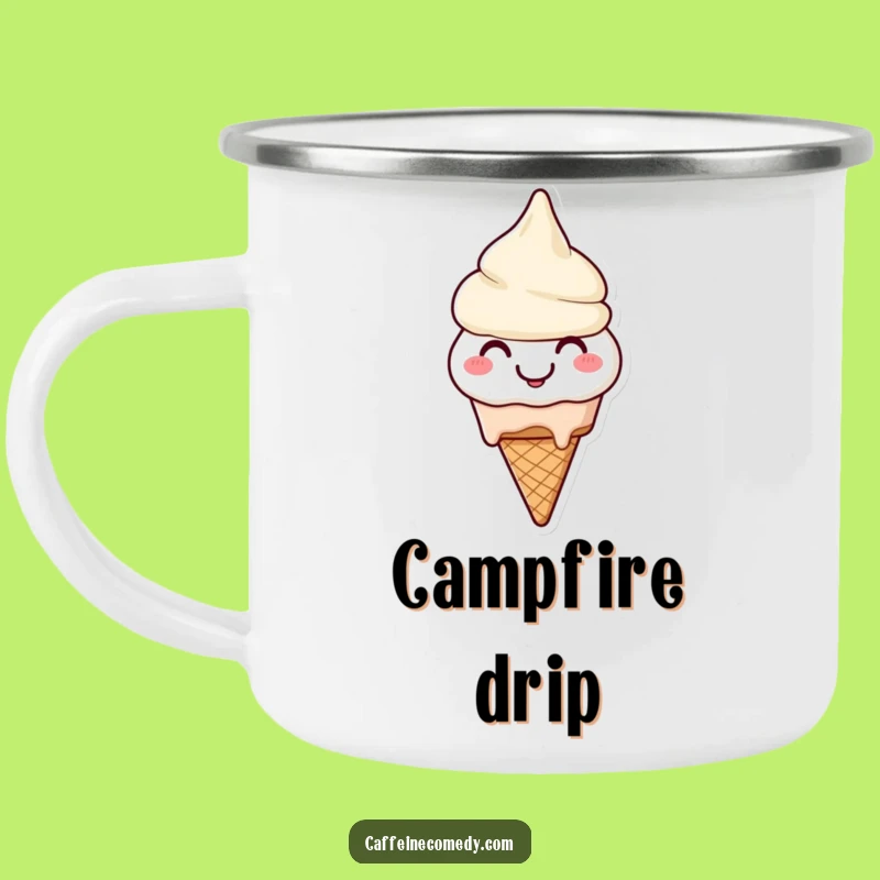 Funny Melting Ice Cream Camping Mug: Smiling Character Cheerfully Melting, Outdoor Gift