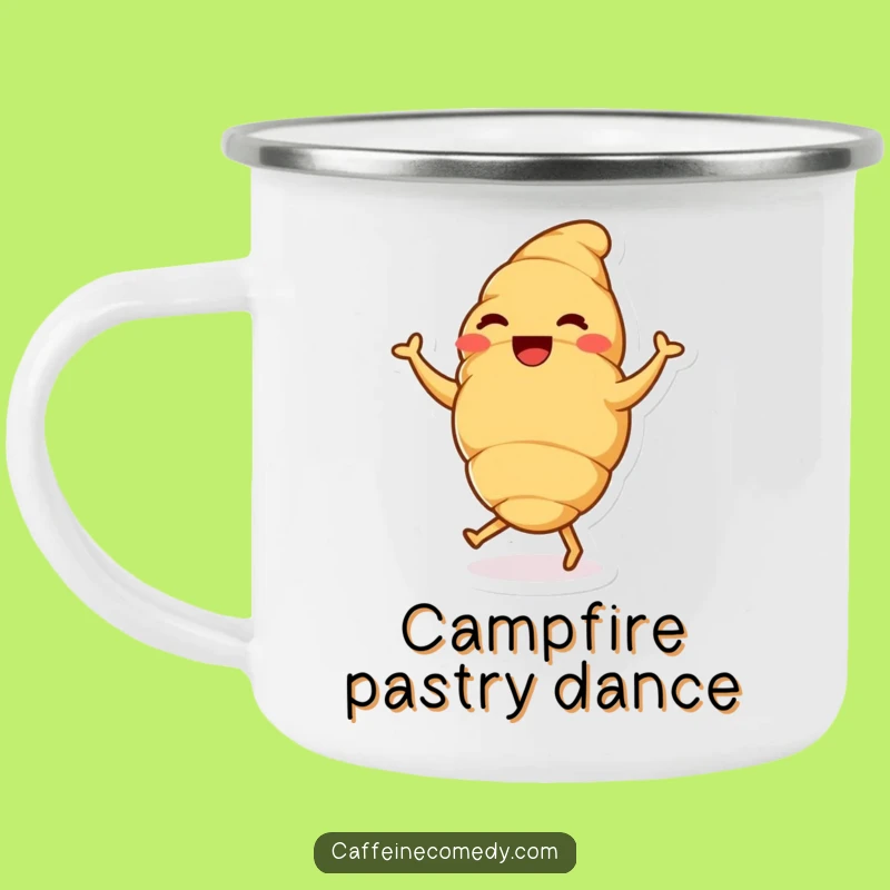 Funny Croissant Dance Enamel Mug: Breakfast Laughs, Unique Present