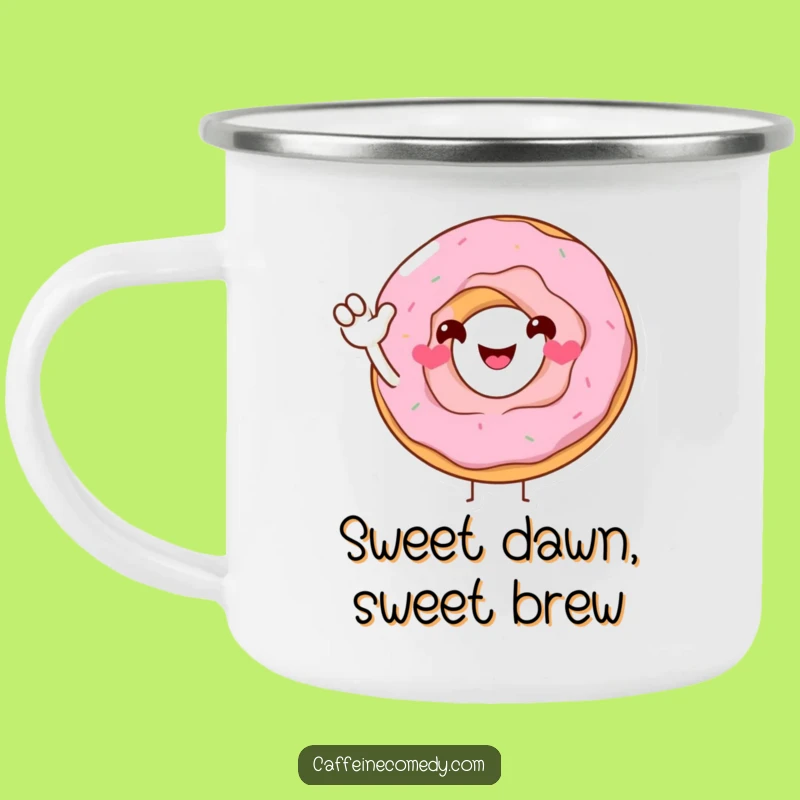 Funny Donut Camping Mug: Enjoy Outdoors with the Smiling Donut's Sugary Wave, a Rugged Gift!