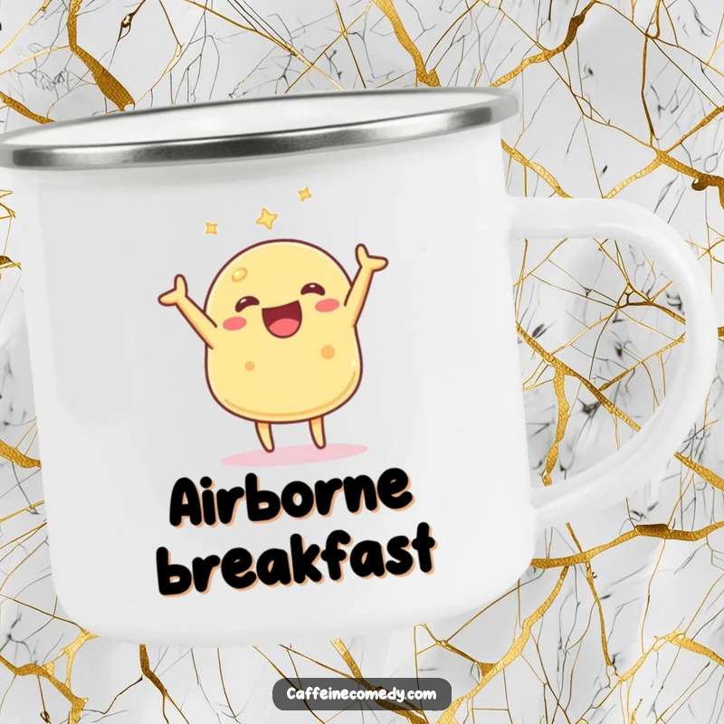 Funny Kawaii Pancake Camping Mug: A happy pancake character flipping, perfect for enjoying hot drinks with outdoor humor.