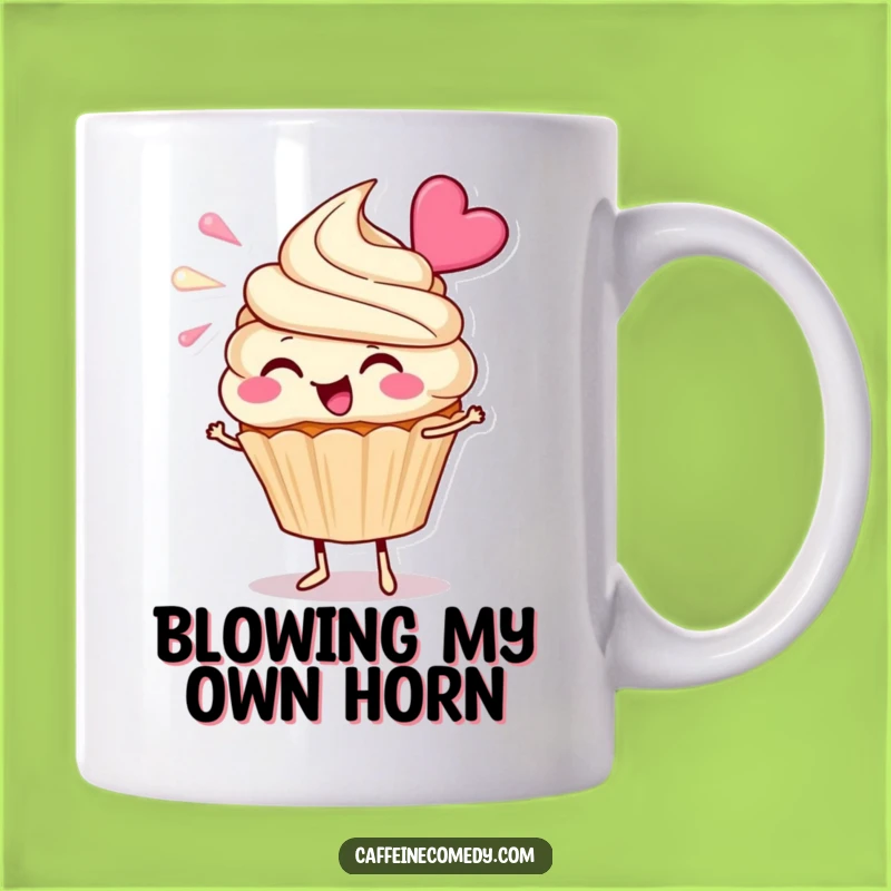 Funny Cupcake Frosting Mug: Cheerful Character Enthusiastically Blowing Frosting, Perfect Gift