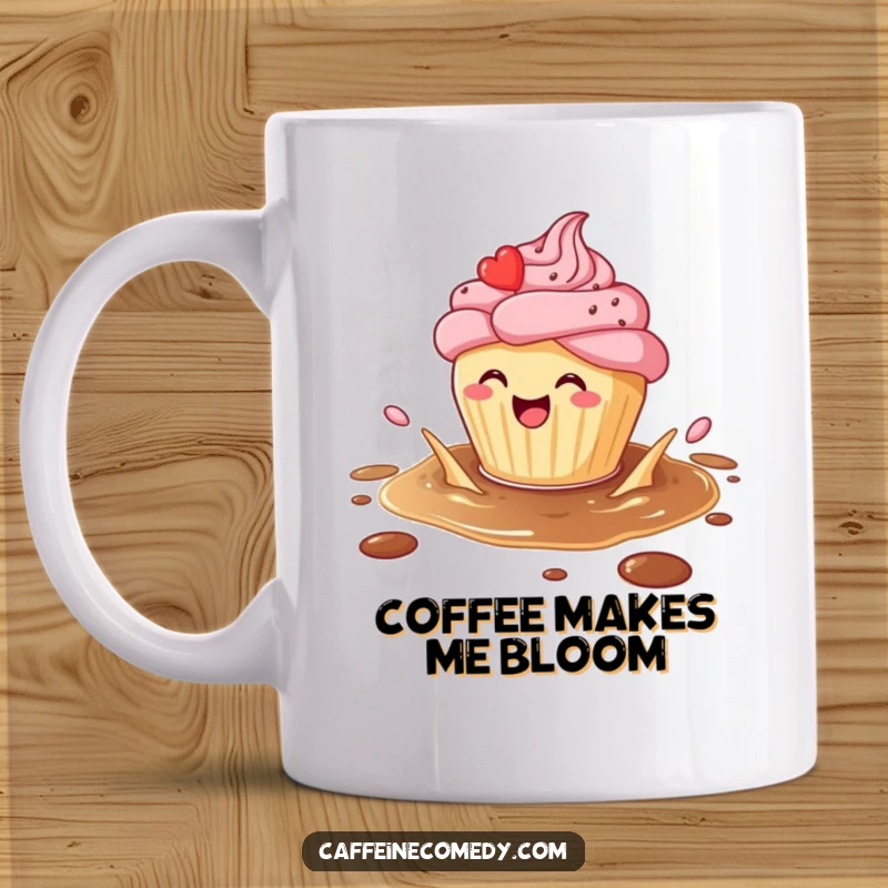 Funny Cupcake Mug: A happy cupcake splashes in coffee, embodying joy and sweetness, a perfect funny gift.