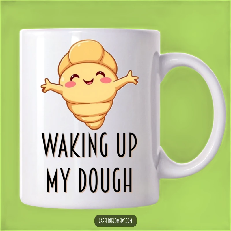 Funny Croissant Stretch Mug: Happy Flaky Character, Perfect Humorous Gift