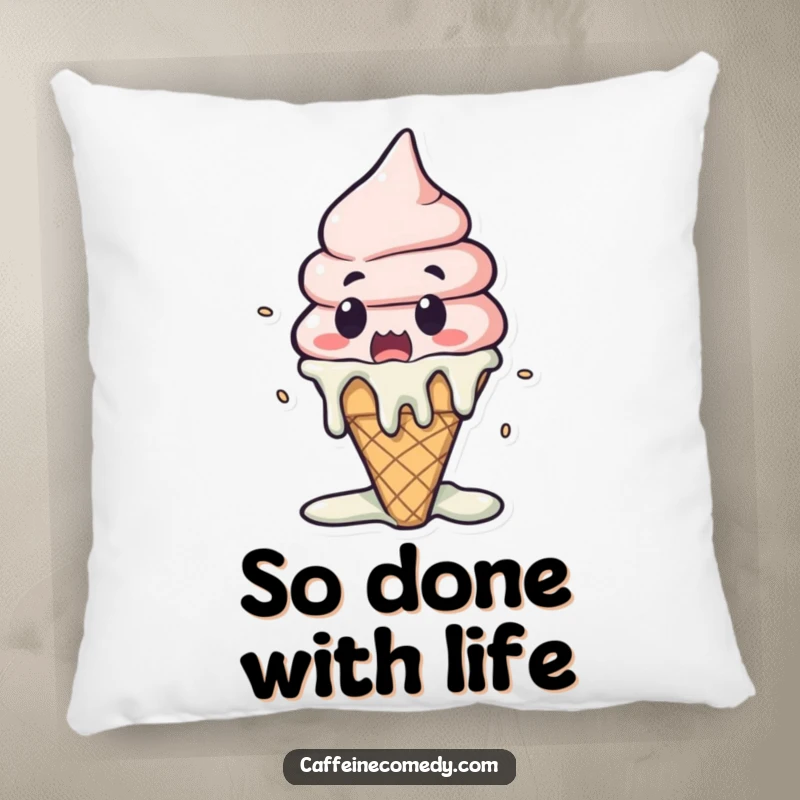 Funny Kawaii Ice Cream Melting Pillow: A surprised ice cream cone melts dramatically, providing soft comfort and a touch of humor.