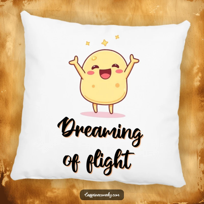 Funny Kawaii Pancake Pillow: A happy pancake character flipping excitingly, offering soft comfort and breakfast-themed humor.