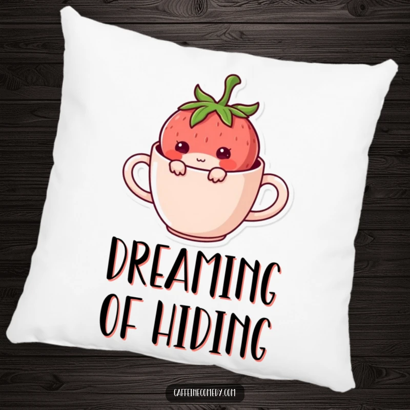 Funny Kawaii Strawberry Hiding Pillow: A mischievous strawberry character hiding, offering soft comfort and a touch of playful humor.