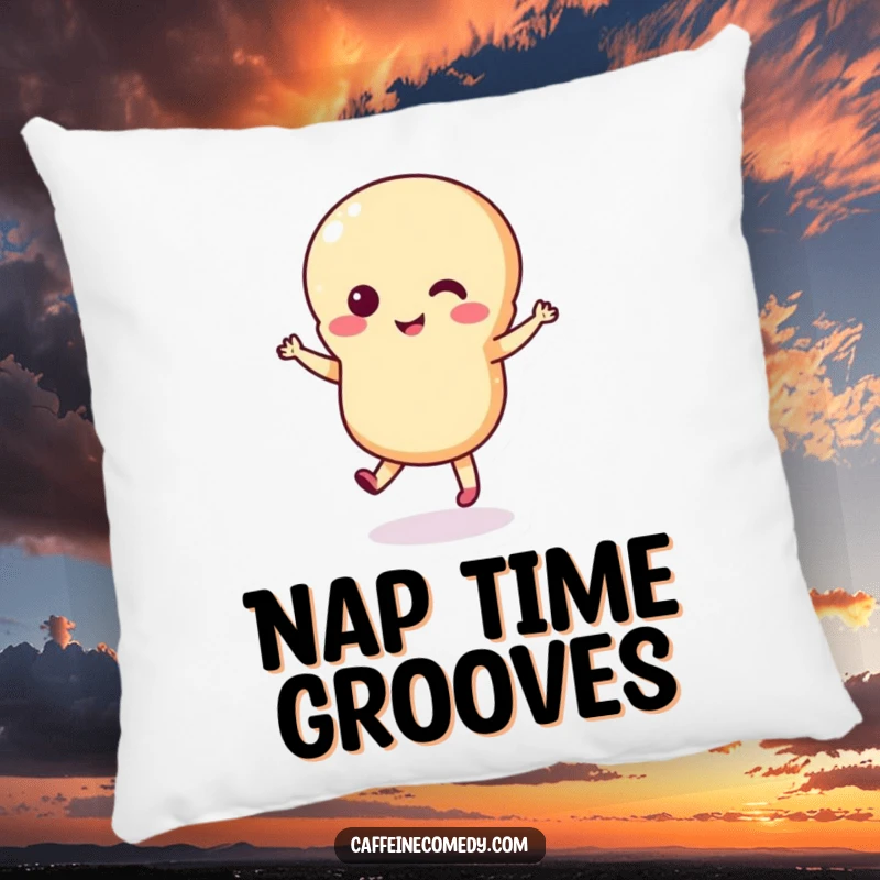 Funny macaron pillow with a cute, dancing macaron character, offering plush comfort and a dose of playful sweetness.