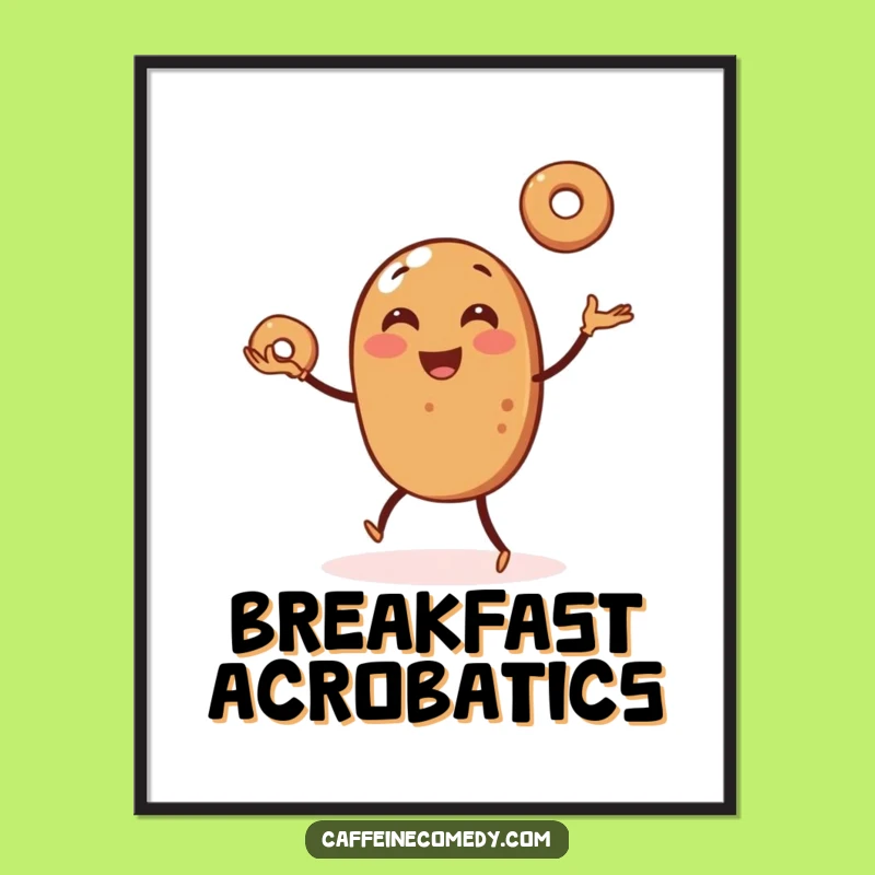 Funny Coffee Bean Juggling Bagels Print - Instant Joyful Wall Art Gift!