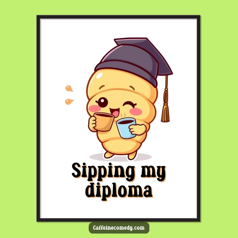 Funny Croissant Graduation Digital Art - Instant Celebratory Decor