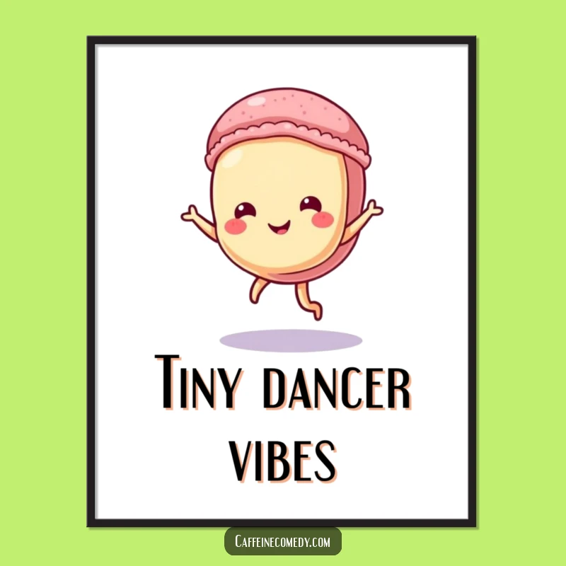 Funny Dancing Macaron Digital Art: Playful Pastry Character Doing a Tiny Dance, Instant Gift