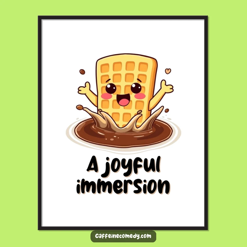 Funny Enthusiastic Waffle Coffee Splash Digital Print: Instant Cheerful Decor, Amazing Funny Gift