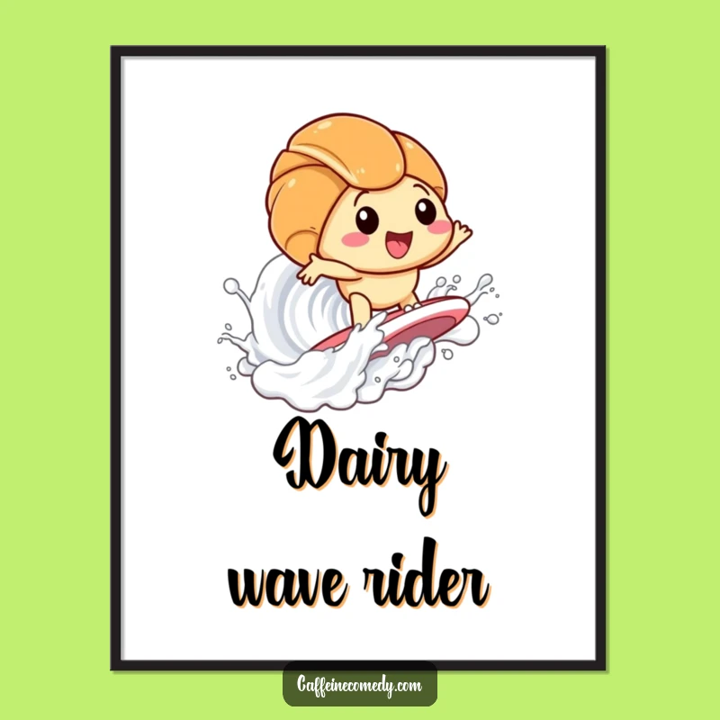 Funny Kawaii Croissant Surfing Milk Digital Print: Instant Joy for Your Wall