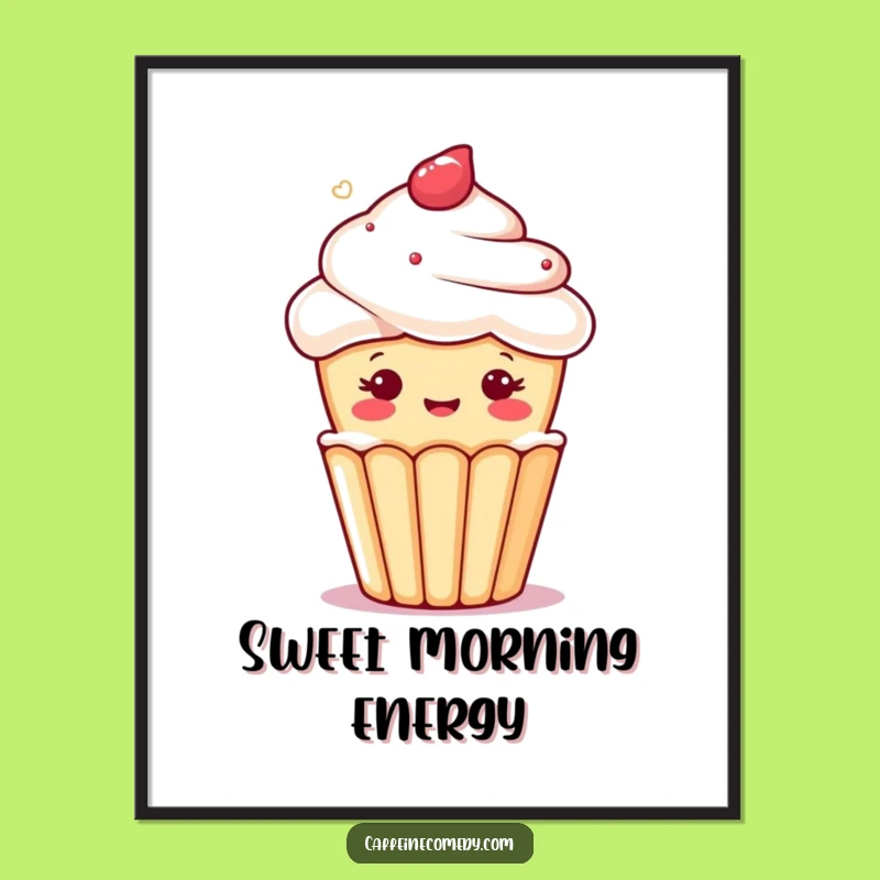 Funny Kawaii Cupcake Digital Art - Cheerful Wink from Brew