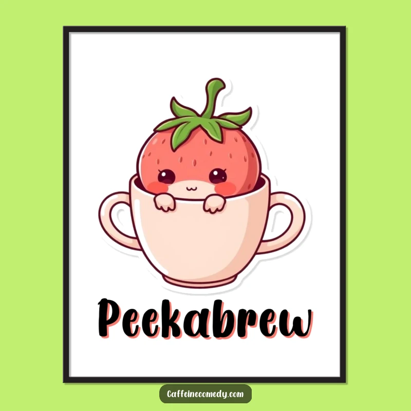 Funny Kawaii Strawberry Hiding Digital Art: Instant Mischievous Decor for Walls