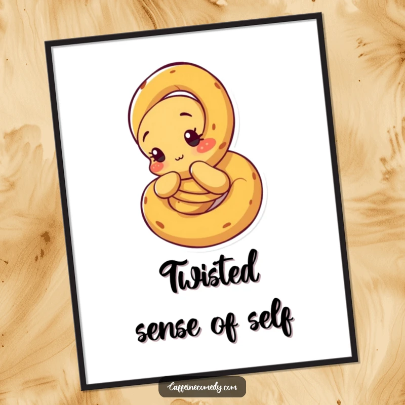 Funny Pretzel Digital Art Print: A curious pretzel character unraveling itself, ideal for digital decoration with a humorous twist.