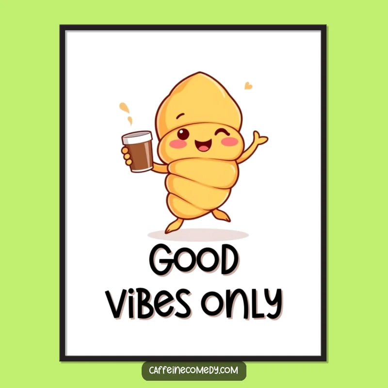 Funny Croissant Jig Digital Art: Cheerful Coffee Wall Decor