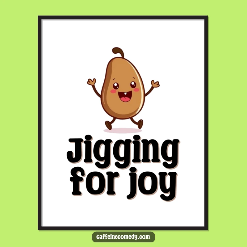 Funny Coffee Bean Jig Digital Art: Grinning Character Dancing, Energetic Decor!