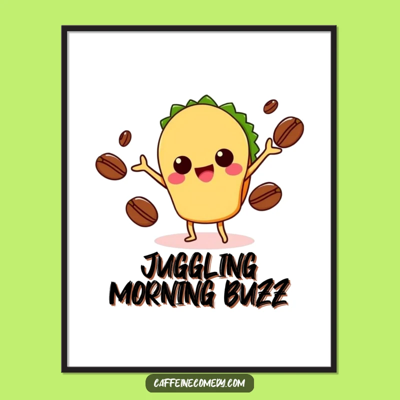 Funny Kawaii Taco Juggling Coffee Digital Print: Instant Fiesta for Your Walls