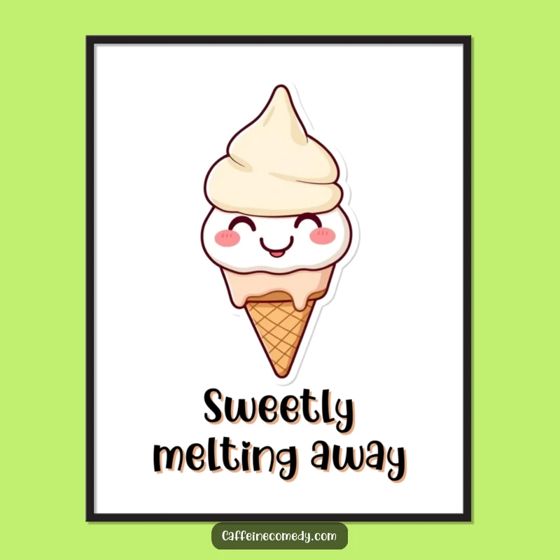 Funny Melting Ice Cream Digital Art: Smiling Character Cheerfully Melting, Instant Gift