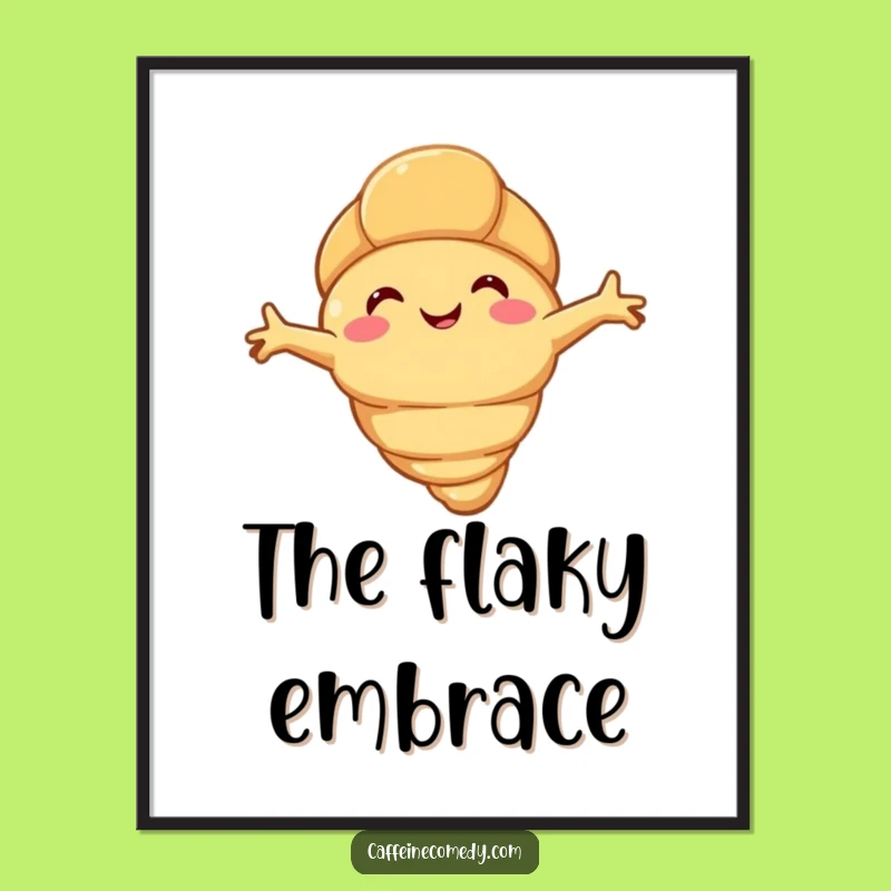 Funny Croissant Stretch Digital Art: Happy Flaky Character for Cozy Decor