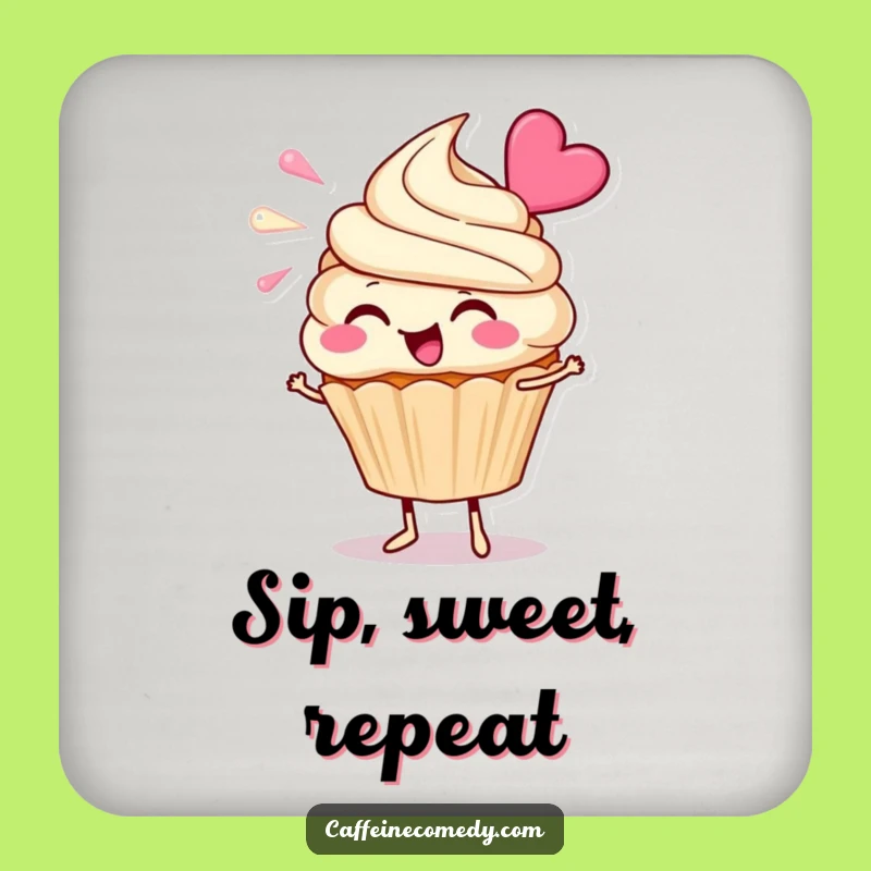 Funny Cupcake Frosting Drink Coaster: Cheerful Character Blowing Frosting, Tabletop Gift