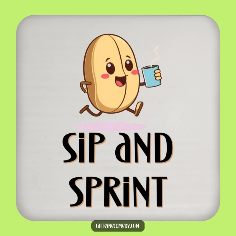 Funny Kawaii Coffee Bean Sprinting Drink Coaster - Protect Surfaces with Humor