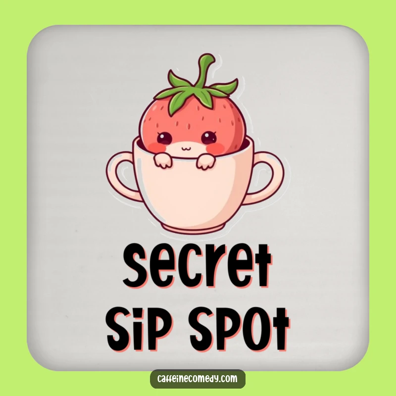 Funny Kawaii Strawberry Hiding Coaster: Protect Surfaces with Mischievous Art