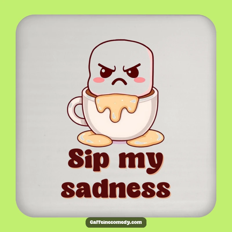 Funny Grumpy Marshmallow Hot Chocolate Coaster: Protect Surfaces with Cozy Humor, Great Funny Gift