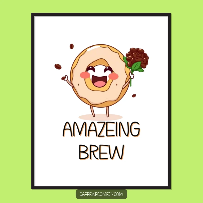 Funny Donut Hole Coffee Bean Bouquet Poster: Whimsical Wall Art for Coffee Lovers