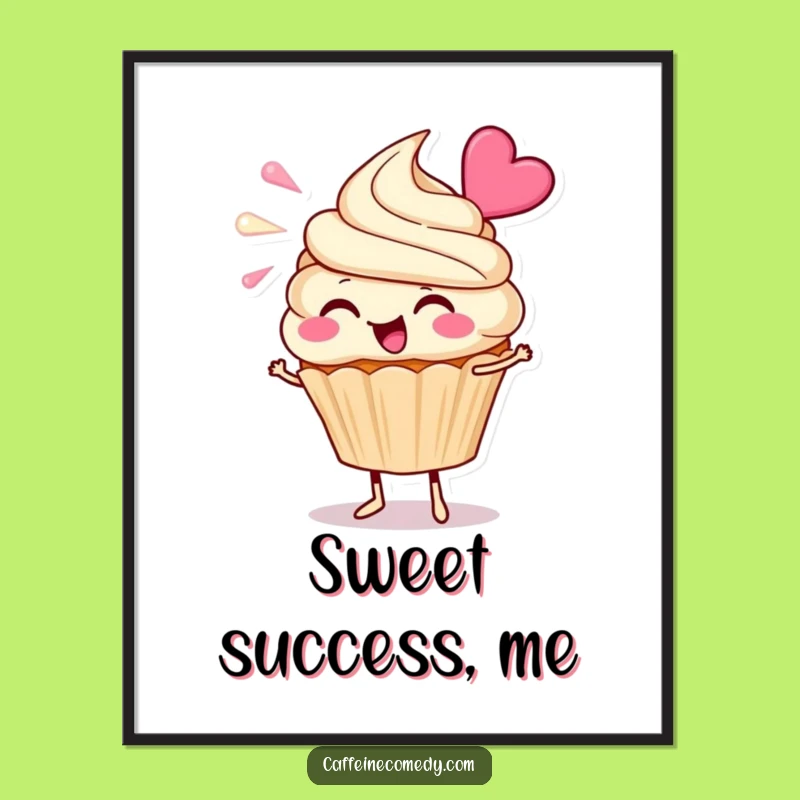 Funny Cupcake Frosting Poster: Cheerful Character Blowing Frosting, Sweet Wall Art