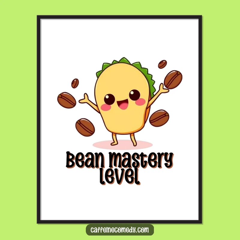 Funny Kawaii Taco Juggling Coffee Poster: Vibrant Art for Foodie Fun