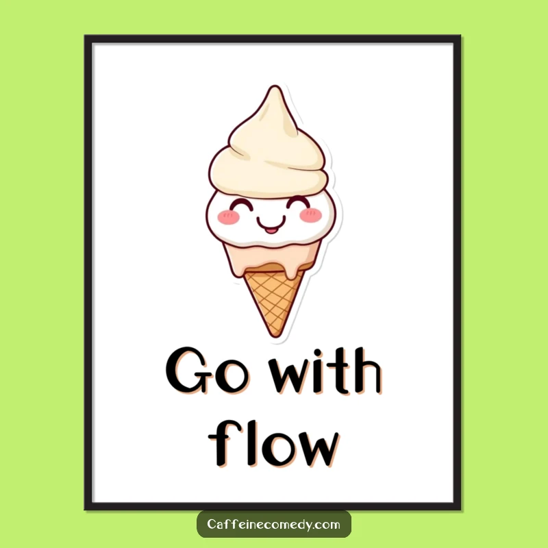 Funny Melting Ice Cream Poster: Smiling Character Cheerfully Melting, Sweet Wall Art