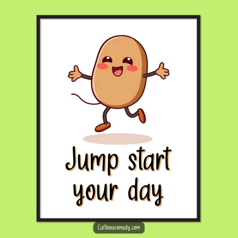 Funny Kawaii Coffee Bean Jumping Rope Poster: Joyful Wall Art for Coffee Addicts