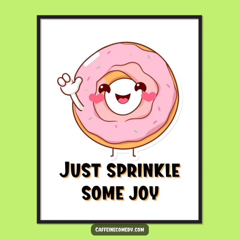 Funny Donut Poster: Decorate with the Smiling Donut Character's Sugary Wave, a Joyful Art Gift!