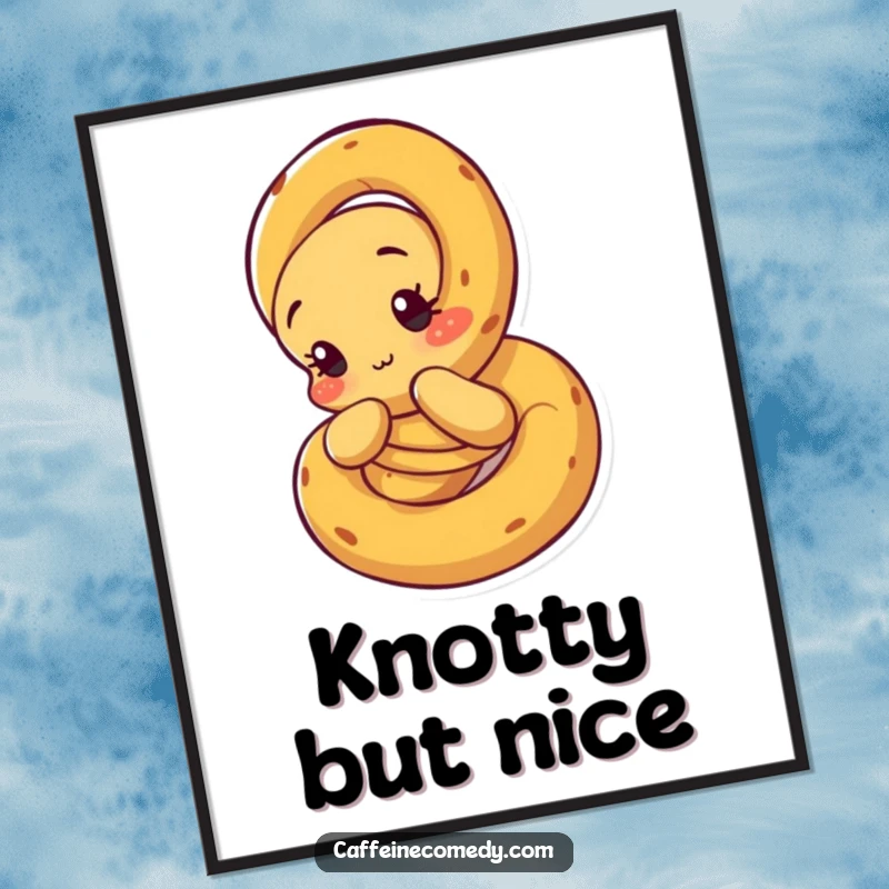 Funny Pretzel Poster: A curious pretzel character starting to unravel, adding an element of thoughtful humor to decor.