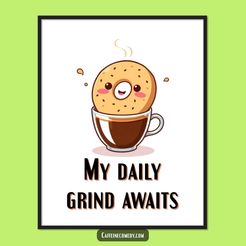 Funny Kawaii Bagel Coffee Party Poster: Vibrant Wall Art, Amazing Funny Gift Idea