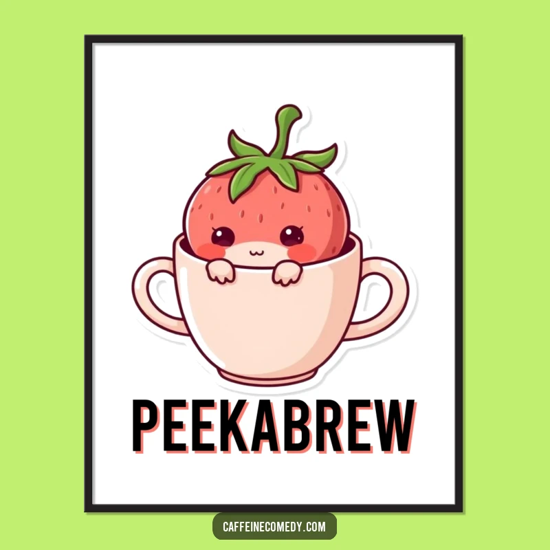 Funny Kawaii Strawberry Hiding Poster: Charming Art for Your Walls