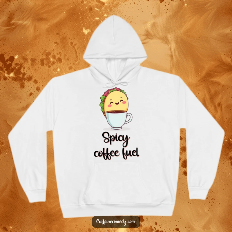 Funny hoodie with a content taco sipping coffee, offering warmth and a delightful touch of culinary whimsy.