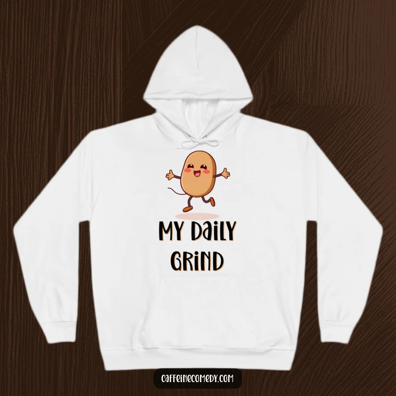 Funny kawaii coffee bean jumping rope with steam, cozy hoodie, perfect for staying warm and laughing, great gift idea.