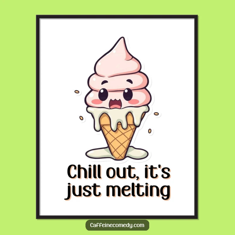 Free Printable Wall Art: Melting Kawaii Ice Cream, Hilarious Downloadable Decor Gift