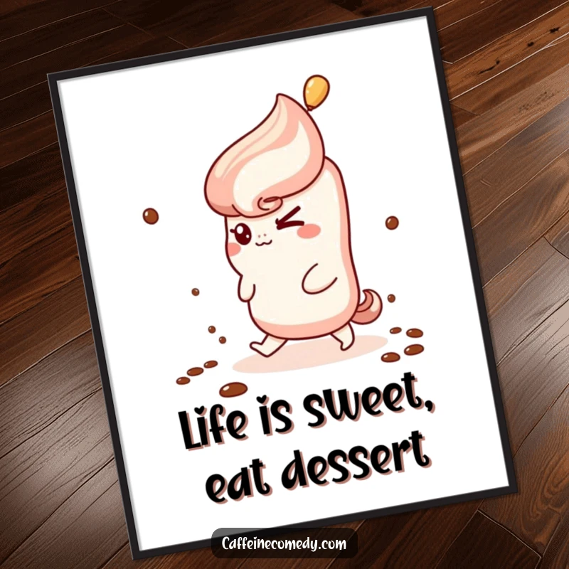 Funny Free Printable Wall Art: A kawaii churro winks mischievously while attempting the impossible task of walking up coffee steam.