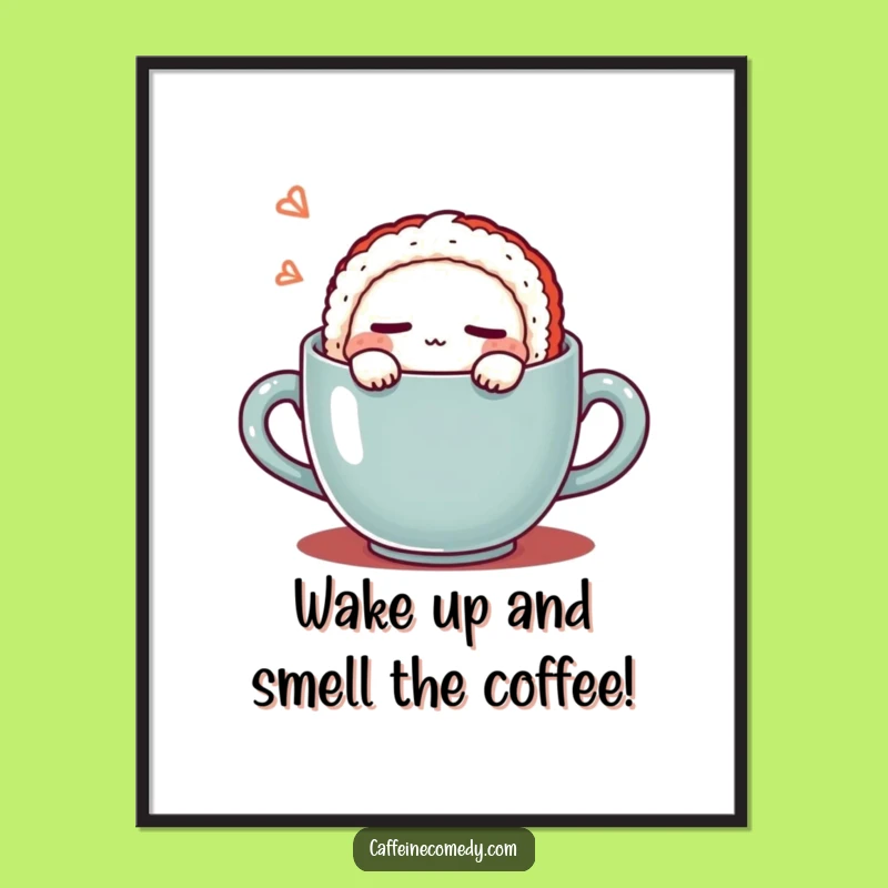 Free Printable Wall Art: Sleepy Sushi in Mug Funny Downloadable Art Gift