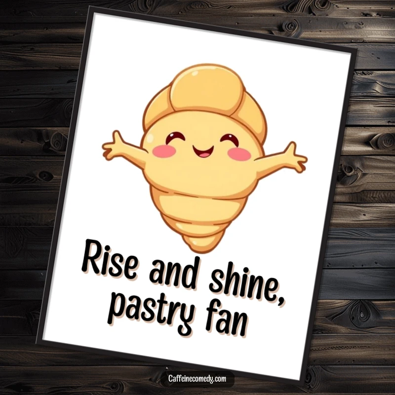 Funny Free Printable Croissant Wall Art: A happy croissant character stretching its flaky arms, creating a warm and inviting atmosphere.
