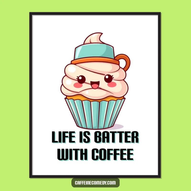 Funny Free Printable Wall Art: Kawaii Cupcake & Coffee, Downloadable Decor for a Smile