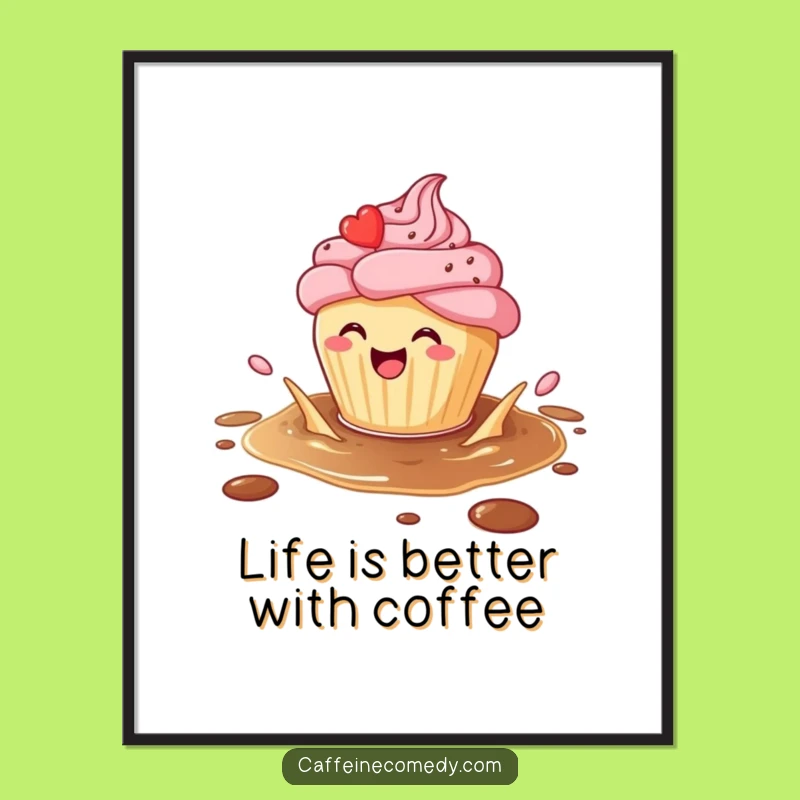 Funny Printable Wall Art: Cupcake Coffee Splash, Quirky Free Downloadable Decor for Playful Vibes