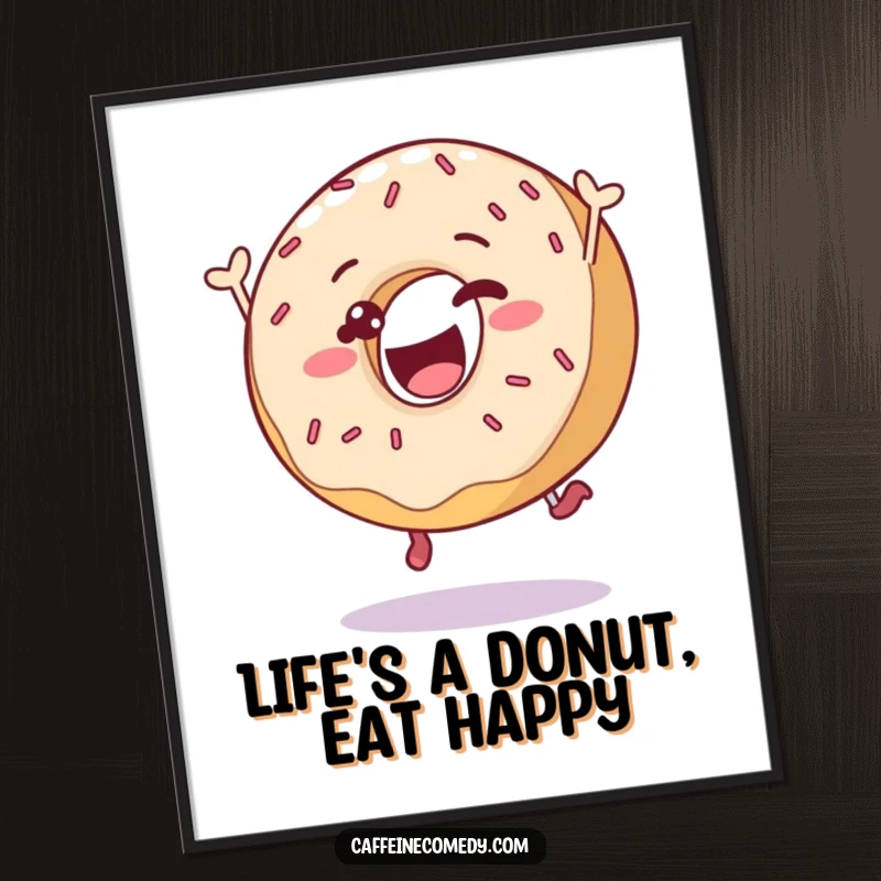 Funny Free Printable Donut Wall Art: A delighted donut character leaping with sprinkles, adding cheerful energy to your walls.