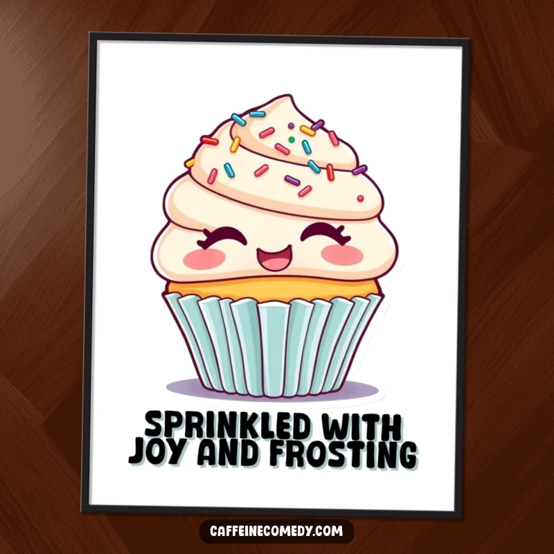 Funny Free Printable Wall Art: A giggling cupcake with vibrant sprinkles for hair, bringing a cheerful and playful vibe to decor.